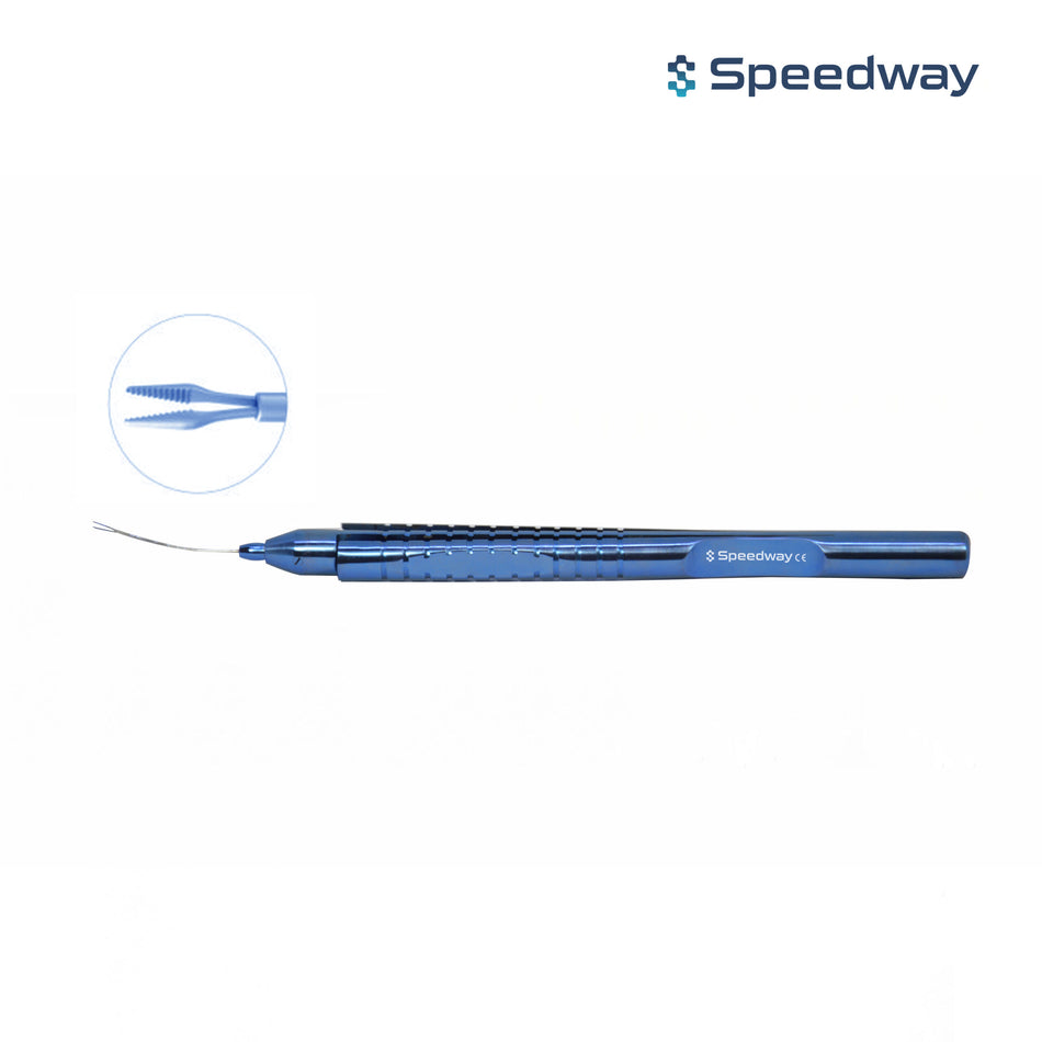 Speedway Vitreoretinal Serrated Forceps Curved Shaft 23G Titanium